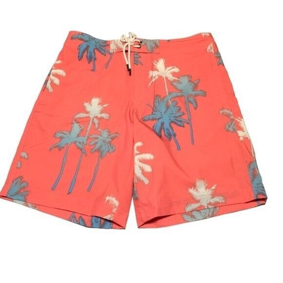 American Eagle Swim Trunk Board Short Men Small Orange Tropical Print 9" Inseam - Picture 2 of 14